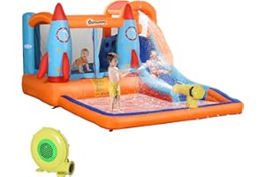 Outsunny Castello Gonfiabile per Bambini Piscina con Scivolo e Trampolino, Pompa Elettrica, 350x250x185cm, Multicolore