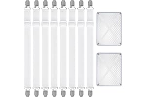 BELLALICHT 8 sztuk regulowanych napinaczy prześcieradła, 35-130 cm, pasy mocujące do prześcieradła bez fałd, białe napinacze do prześcieradła z metalowymi klipsami, pasy mocujące do prześcieradła,