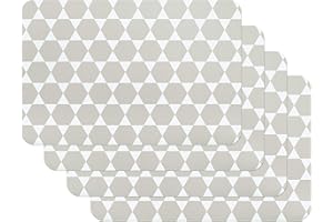 Venilia Caline 59042 Placemat Set for Dining Room Grey Hexagon Vintage Pattern, Set of 4, Wipe-Clean Polypropylene, Food Safe, 45 x 30 cm, 4 Pieces