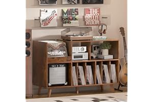 LELELINKY Soporte grande para tocadiscos, soporte giratorio con almacenamiento, soporte de vinilo con área de exhibición, mesa de tocadiscos con capacidad para hasta 450 álbumes, soporte para discos