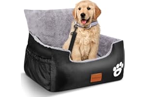 Trhillsbrad Fotelik samochodowy dla psa, 55 x 30 x 30 cm, 1 regulowana smycz bezpieczeństwa, legowisko dla 2 małych psów, w pełni zdejmowane i nadające się do prania, fotelik samochodowy dla zwierząt