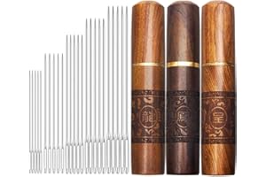 Anwlki Aghi da cucito a mano, 5 varietà, occhio grande, punto croce, quilting pelle, arazzo, in pelle, 50 pezzi, con 3 ferri in legno, per il cucito (drago e fenice)