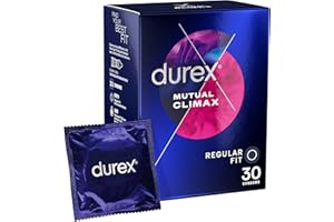 Durex Mutual Climax, 30 Condoms, Regular Fit, With Performa Silicone Lube, Ribbed and Dotted, Easy On, Teat Ended, Trusted Durex Protection