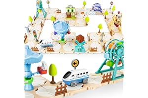 LumenVela Logischer Straßenbauer, Kinderspielzeug Brettspiele mit Wagen, 32 Puzzleteilen Kreatives Autobahn Spielzeug mit drehbarer Kirmes für Kinder Autobahn Kinder ab 4 5 6 7+ Jahre Junge Mädchen