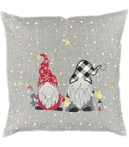 Raebel Federa Per Cuscino 40x40 Cm Con Ricamo Alce Simpatico, Ecru, 100% Poliestere, Decorazione Natale E Inverno