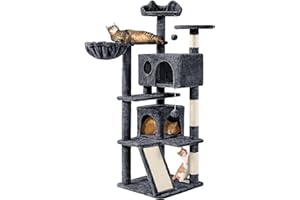 Yaheetech Rascador para Gatos 146cm Árbol para Gatos Medinos Castillo Juego de Gato Gatitos Mascotas, con Alfombra Rascadora Gris Oscuro