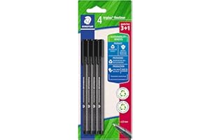 STAEDTLER - Triplus fineliner 334 - Blister 4 feutres triangulaires - Pointe superfine 0,3 mm noirs - En plastique 97% recyclé - 334 R-9BK4