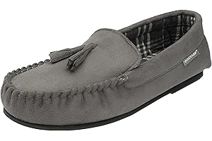 DUNLOP Mens Famous GEORGE Moccasin Loafers Faux Sheepskin Fur Slippers with Rubber Sole