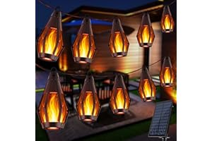 FLACCHI Solar Flammen Lichterkette Aussen - 12,6M 15 LED Lichter Outdoor Solar-Lichterkette Außen für Garten Terrasse Balkon, Partys Dekoration