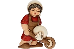 THUN - Figura Belén Hombre con Carretilla - Decoraciones Navidad Casa - Línea Belén Clásico, Variante Roja - Cerámica - 6 x 4 x 8 h cm