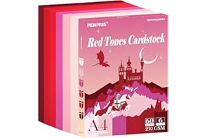 PENPRIS Carta cartoncino tonalità rosse - 60 fogli, 6 colori, blu formato A4, 250 gsm/92 lb, pesante per stampante, realizzazione di biglietti, lavori artigianali fai-da-te, scrapbooking PAC06MX4