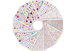 Aischens 12 Fogli 3800 Pezzi Brillantini Adesivi Strass, Set Gemme Adesive Colorate, Strass Autoadesivi per Bambini, Brillantini Adesivi di Gemme per Viso, Corpo, Make-up, DIY Artigianato Decorazione