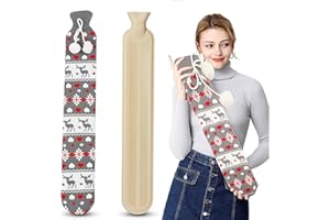 Abnaok Long Hot Water Bottle with Soft Cover, Pure Natural Rubber Hose Warm Hot Water Bottles Neck Hot Water Bottle with Cover Warmer for Neck Shoulder Legs Body