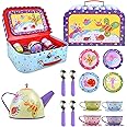 SOKA Little Bugs Metal Tin Teapot Set with Carry Case Toy for Kids - 18 Pcs Illustrated Colourful Design Toy Tea Party Set for Boys and Girls Pretend Role Play
