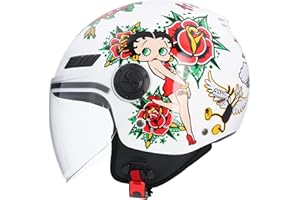 SHIRO Casco Moto Jet ECE Homologado Casco La Betty Blanco Talla S (55/56) Casco de Moto para Hombre Casco Mujer