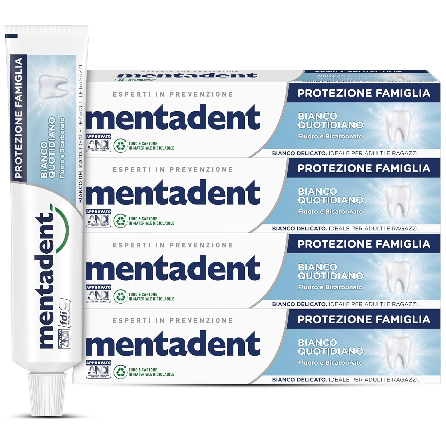 Mentadent Dentifricio Protezione Famiglia Bianco Quotidiano- 4x75gr