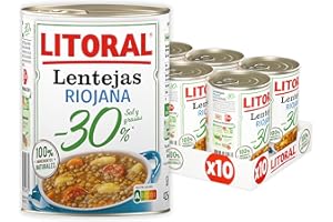 Litoral Lentejas Riojana -30% Sal y Grasa - Plato Preparado Sin Gluten - Pack de 10x425g - Total: 4.25kg