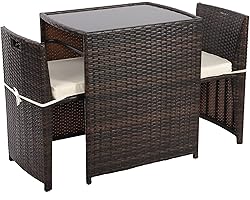 Garden Furniture Bistro Set 2 Seater, Rattan Coffee Table Chairs Set, Space Saving Patio Table with 2 Chairs - Fit for Outdoo