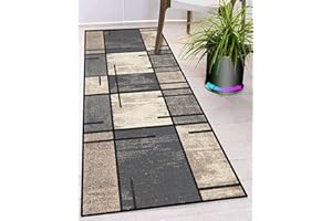 UFAMILUK Alfombra Exterior Modernas Antideslizante Lavables Pelo Corto Grandes alfombras de Pasillo por Metros para Salon Cocina habitacion Exterior 50x160cm Gris Negro marrón ColorA
