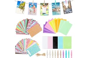 AKONE 50 marcos de fotos de papel, 5 unidades de marcos magnéticos marco de fotos de papel creativo con mini pinzas de madera y cuerda de cáñamo para casa escuela oficina decoración