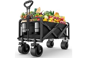 PRIMAJOR Festival Trolley Folding Wagon Cart, 440LBS Heavy-Duty Camping Trolley with All-Terrain Extra Wide Wheels and Brake, Adjustable Handle & Cover Bag, Collapsible Foldable Trolley Cart for Beach Outdoor