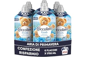 Coccolino Ammorbidente Concentrato Aria di Primavera, Ammorbidente Lavatrice con Tecnologia Stay Fresh, con Note Fruttate, Rosa, e Sandalo, Formato XXL Fino a 456 Lavaggi, 6 Pezzi da 1750 ml