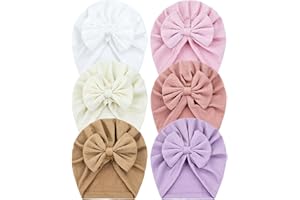 Cinaci 6 Pieces Cute Stretchy Soft Baby Turban Hats with Bow Donut Knot Nursery Hospital Caps Beanies Bonnets for Baby Girls Newborns Infants Toddlers