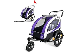 SAMAX Remorque Vélo Convertible Jogger 2en1 360° Rotatif pour 2 Enfants Amortisseur Transport Poussette en différentes Couleurs