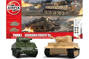 Airfix Model Tank – A50186 Classic Conflict Tiger 1 vs Sherman Firefly, kits de modèles en plastique pour adultes et enfants de 14 ans et plus, échelle 1:72, niveau de compétence 1, modèles militaires