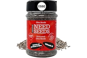 Chia Seeds 150g Shaker – Rich in Omega-3, Protein & Fiber – Supports Energy & Digestion – Vegan & Gluten-Free – Perfect for Smoothies, Yogurt, Oatmeal & Baking – Munchy Seeds, Need Seeds