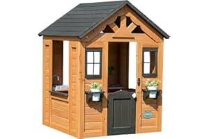 Backyard Discovery Sweetwater 100% Cedar Wood Playhouse | Outdoor Garden Structure for Kids | Cubby House for Children | Toy Kitchen, Phone and Flowerpot Holders | For 2-7 Year Olds | Brown