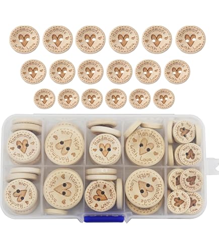 140 Houten Knopen 15mm 20mm 25mm Met Opbergdoos - Handmade With Love Voor Knutselen En Naaien