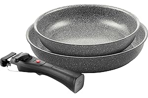 BALLARINI Torre Set de Poêles, 24 + 28 cm, Revêtement Céramique, Optimisé pour l’Induction, Poignée Amovible, Aluminium, Argenté