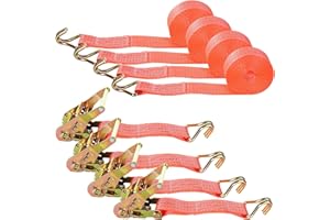 GOYADA 4 Pcs Sangles à Cliquet, Sangle d'arrimage à Cliquet avec Crochet Tendeur pour Moto, Voiture, Remorque, Capacité de 3000 kg, 6M x 38MM - Orangé