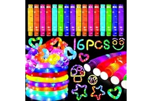 SHENGBANGYM Pop Tube LED Couleur,Jouets Sensoriels de Tuyau Extensible Multicolore Jouets de Soulager Stress,Pop Tubes Lumineux Fidget,Jouet Lumineux Enfant Fournitures de Fête Lumineuses pour Enfants（16 Pièces）