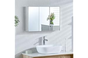 Bath Vida Tiano szafka łazienkowa z potrójnym lustrem, montowana na ścianie, nowoczesna szafka do przechowywania ze stali nierdzewnej