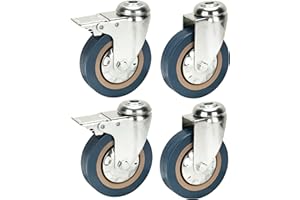 100mm Non Marking Grey Rubber Castors (Braked) - Bolt Hole Fitting Heavy Duty Casters Wheels by Bulldog Castors - Max 300Kg Per Set
