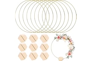 Sntieecr 10 Stück 30cm Gold Metallring Makramee Ringe aus Gold Makramee mit 10 Hexagon Holzständer für Hochzeits-Tischschmuck und DIY Weihnachten Handwerk