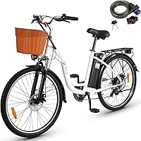 DYU Bicicletta Elettrica,26 pollici Bici Elettrica con Cambio Shimano a 6 velocità,12,5 Ah 36 V Batteria Rimovibile,City E-Bi