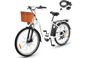 DYU Vélo Électrique,26 Pouces Vélo Électrique avec Dérailleur Shimano 6 Vitesses,36V 12,5Ah Batterie Amovible,Smart Urban E-Bike avec Panier,Pédalage Assisté,Hauteur Réglable,Adulte Unisexe