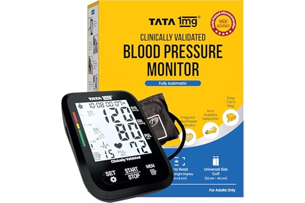 Tata 1mg Clinically Validated Blood Pressure Monitor| Gold Plated Microcontroller for High Precision| Arm Movement Detection 