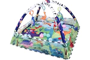 Bebamour Baby Playmats Floor Gyms from Birth, 18 Balls, 5PCS Hanging Toys, Soft Baby Play Activity Gym Playmats Floor Gyms for 0-24Months (Green)