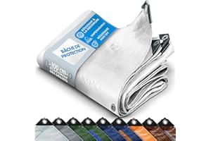KARAT - Bâche de Protection - Tarpaulin étanche, résistant à la déchirure - Bâche avec Oeillets Inoxydable - Couverture extérieure pour travaux - Epaisse densité 240 g/m², Blanc 3x5 m