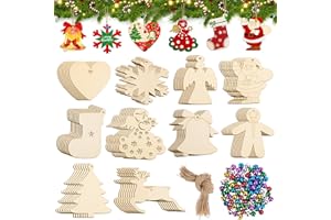 Muyohix Set di 248 Decorazioni Natalizie in Legno da Dipingere, Ciondoli di Natale Fai-da-te con Campanelle e Spago, Addobbi in Legno da Appendere per Albero di Natale e Decorazioni Natalizie