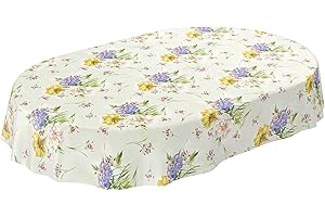 ANRO Oilcloth Tablecloth Washable Garden Tablecloth Oilcloth Round Oval Square Indoor Outdoor Floral Pattern Oval 180 x 140 cm