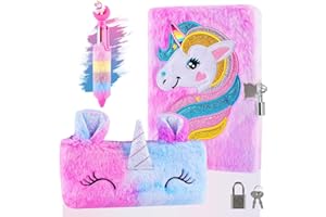 Beihre Tajny dziennik dziewczynki z kłódką, jednorożec pluszowy pamiętnik z torbą na długopis i wielokolorowym długopisem, artykuły pa dla dziewczynek prezent na Boże Narodzenie