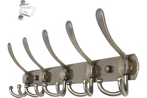 WEBI Coat Rack Wall Mount,Coat Hanger Wall,Coat Hooks Wall Mounted,5 Triple Hooks for Hanging Coats,Hats,Jacket,Clothes,Bronze