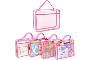 VERONLY Toy Zippered Blocks Set for boy girls - 4PC Extra Large PVC Storage Organizer Bags with Mesh Side Pockets for Puzzle, Clay, Book, Small Models and Mini Plush Toys. XL: 34 x27 x8 (Pink)
