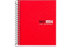 Miquelrius - Cahier A7, petits carreaux 5 mm, spirale microperforée, sans trous, 100 feuilles 70 g/m², polypropylène opaque, 4 bandes de couleur, Notebook The Original, Rouge