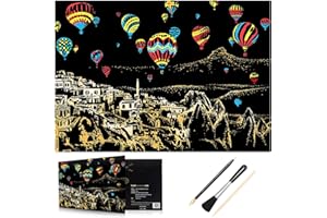 H HOMEWINS Noël Cadeau Image à Gratter 400×285MM Tableaux à Gratter Dessins à Gratter Arc-en-Ciel Scratch Art - Loisirs Créatifs pour Enfants (Hot Air Balloon)